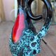 Vintage fat lava vase – turquoise red ceramic foam