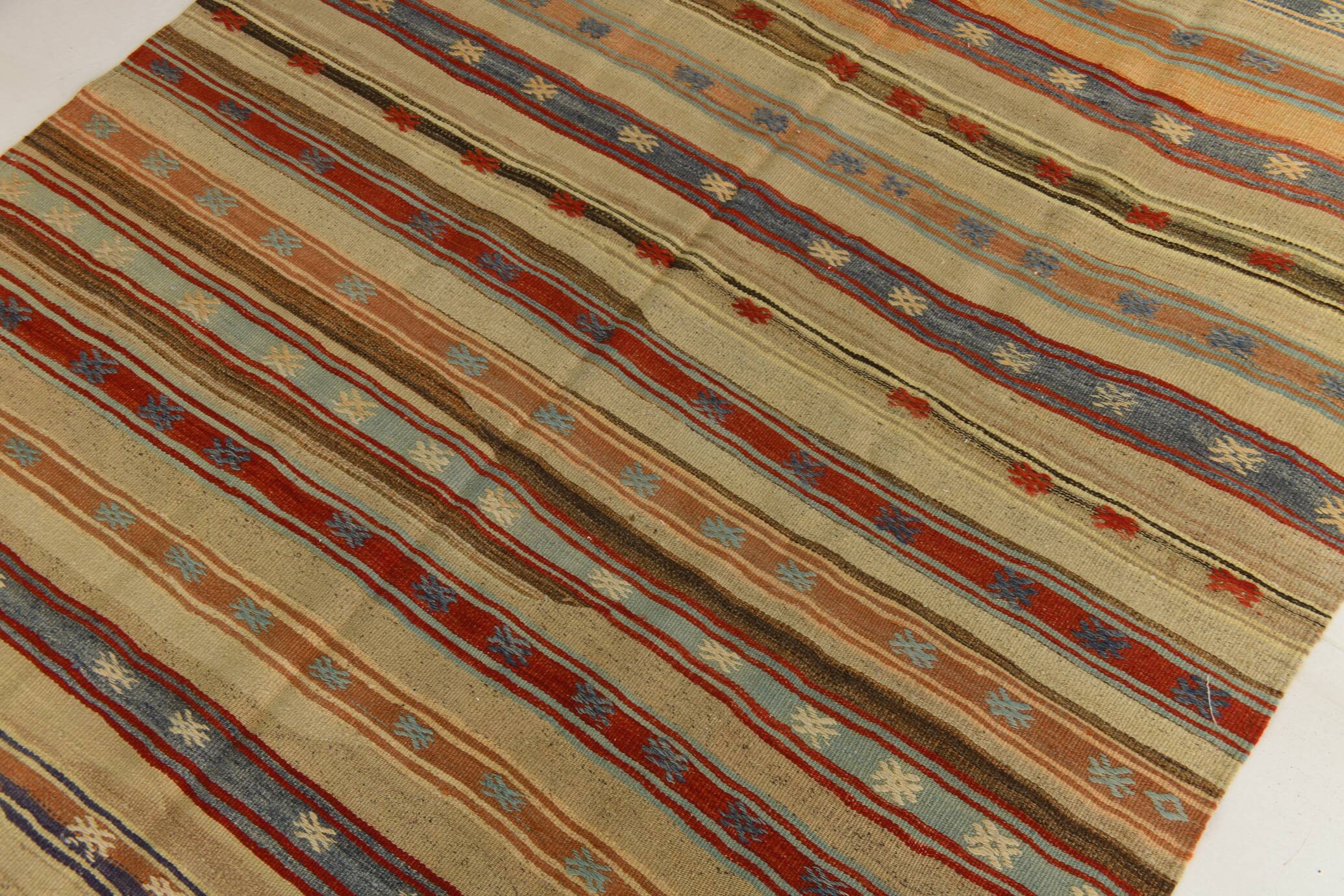 Red & Cream Striped Kilim Rug, 150x260Cm