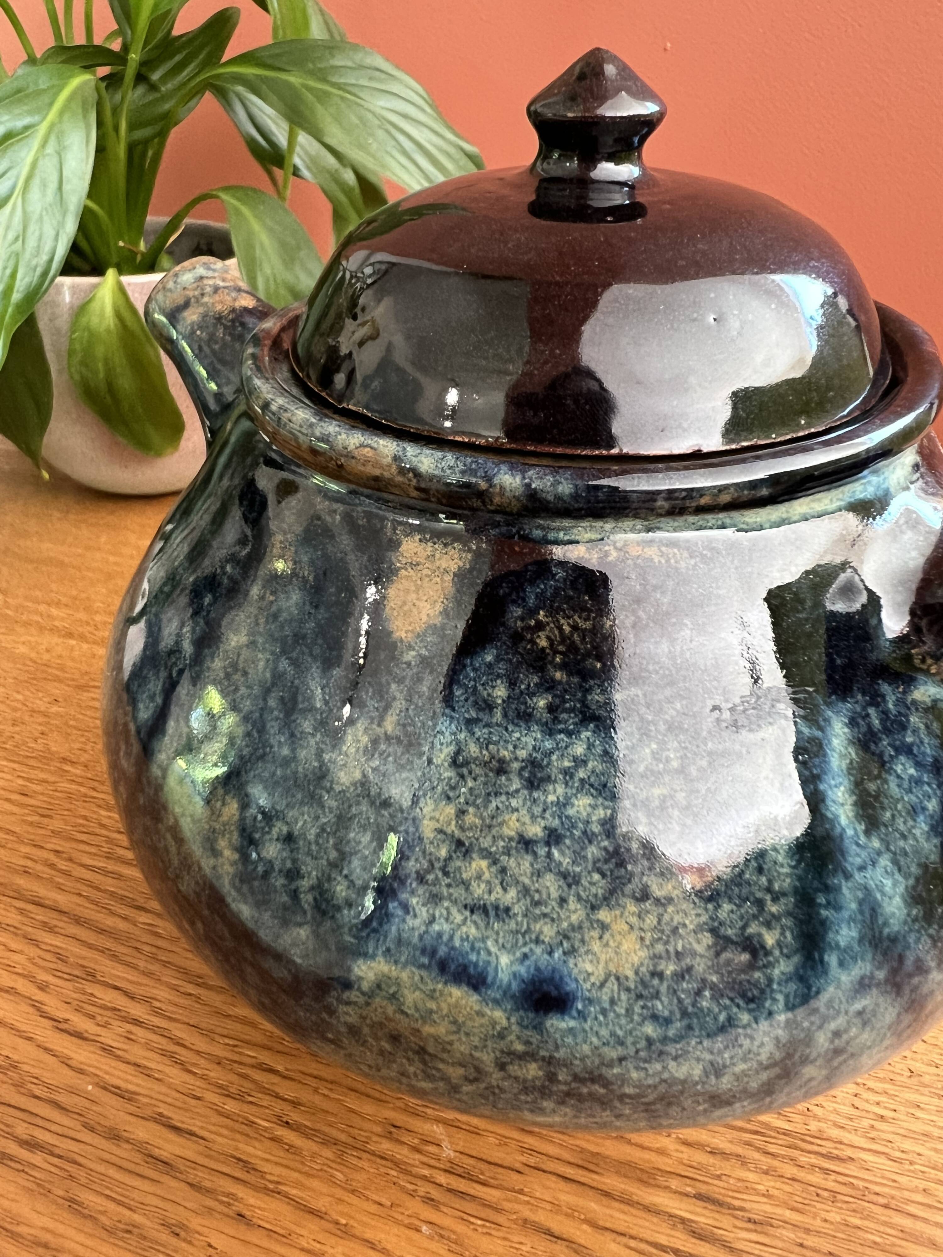 Enamelled stoneware teapot from Saint Amand en Puisaye
