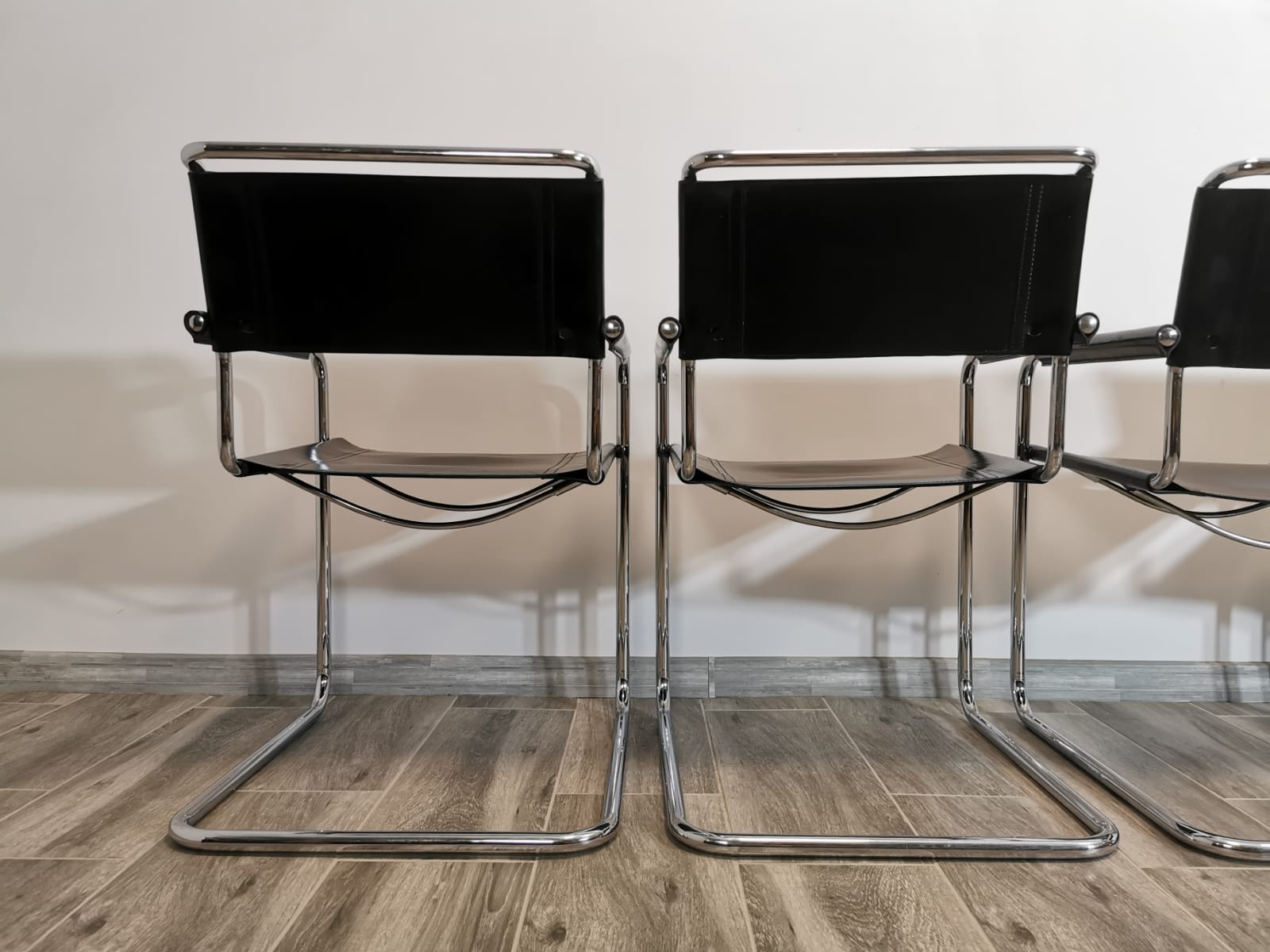 Mid-century chromed leather chairs