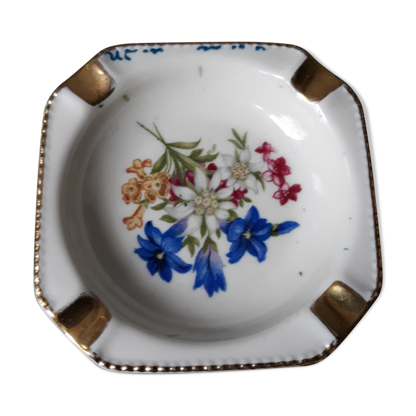 Swiss ashtray alpine flowers motifs