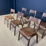 Ensemble de 6 chaise vintage bois foncé Hermes Pays-Bas années 70