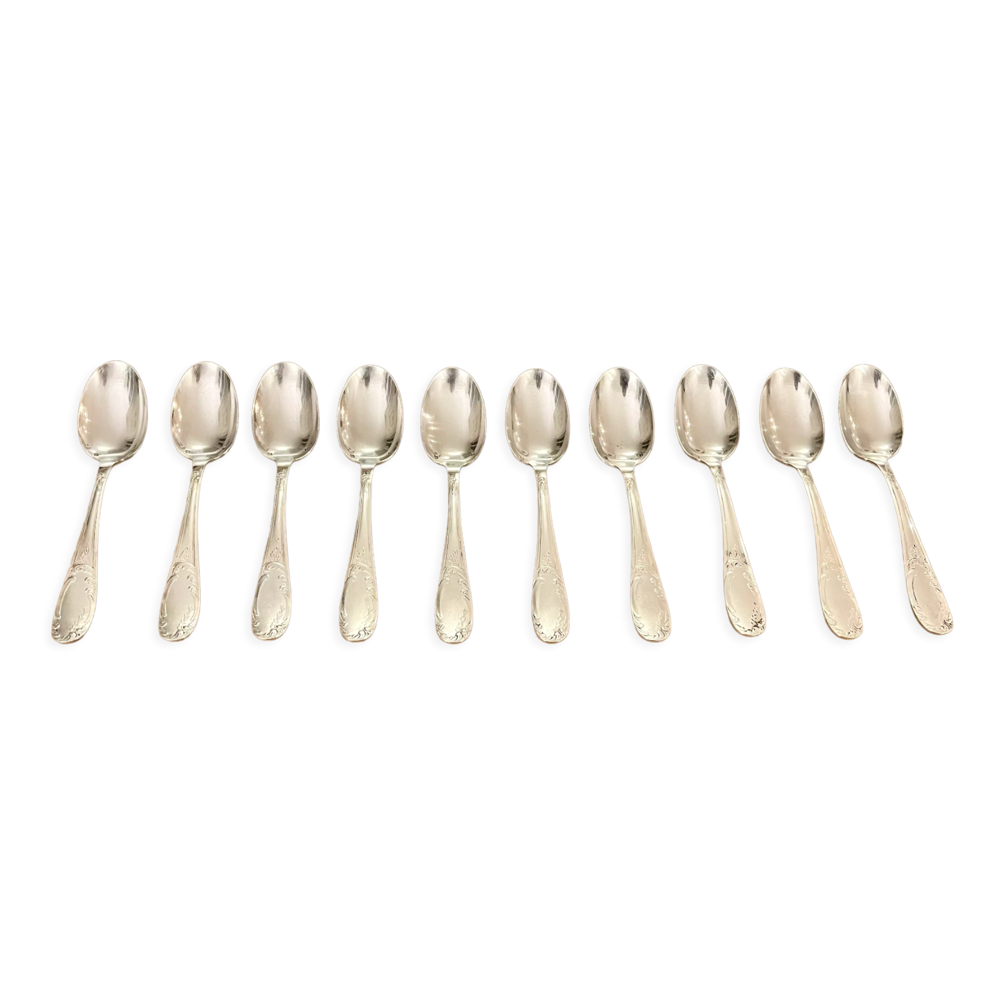 Set of 10 small silver metal spoons