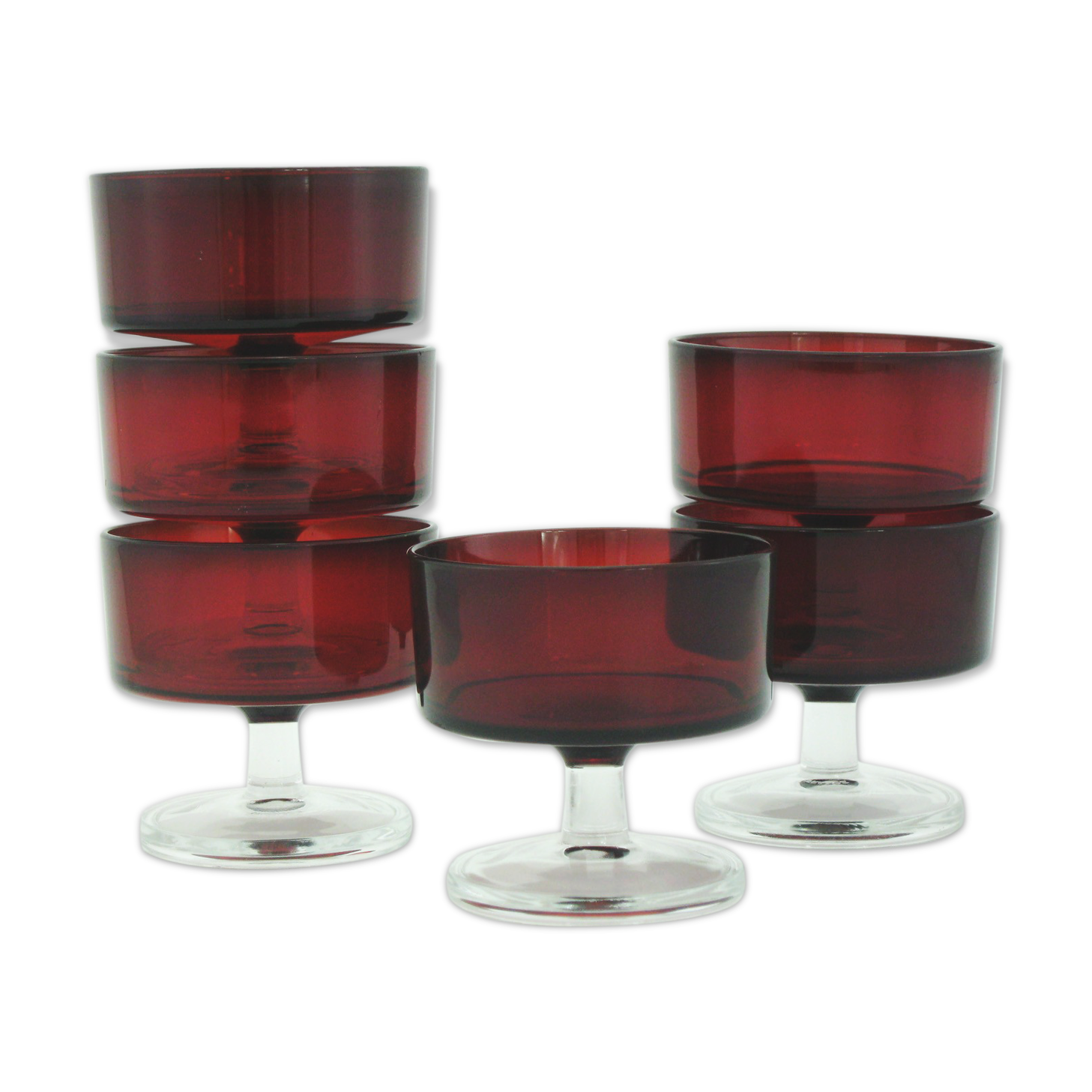 6 ruby red champagne glasses, Cavalier Luminarc France 70