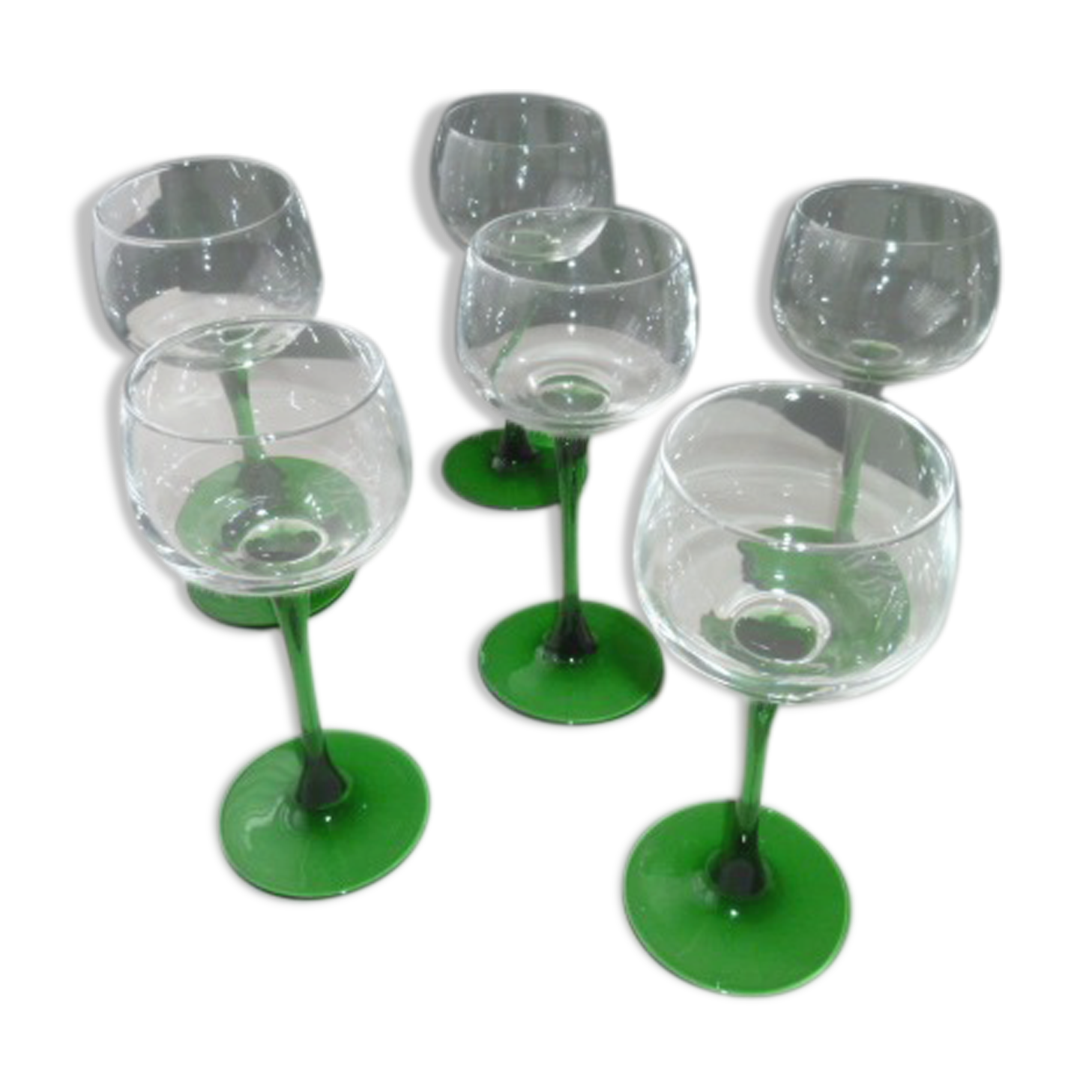 Set of 6 white wine glasses from Alsace in plain glass