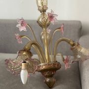 Murano glass chandelier Venetian flowers, circa 1950/1970 pink yellow