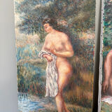 Triptych of Impressionist Nudes Oil on Canvas signed G. Cartie