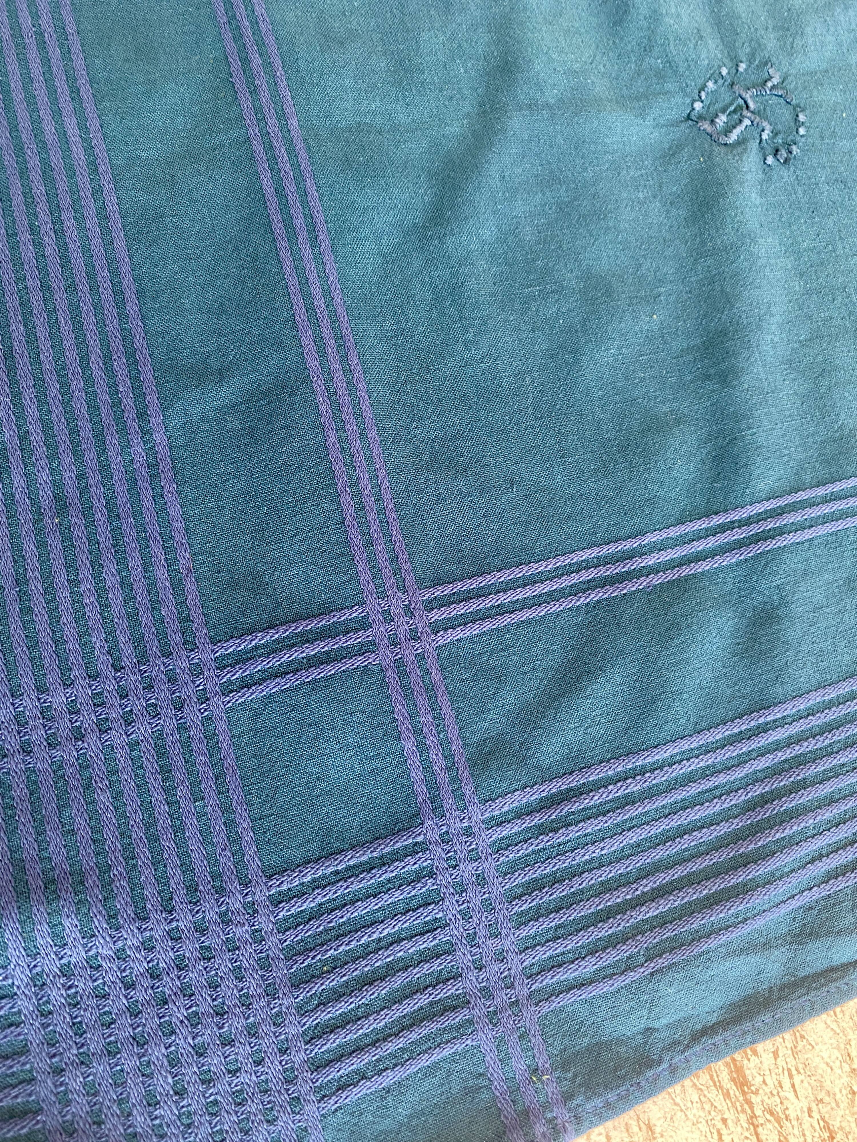 Damask tablecloth and napkins, monogrammed YJ dyed - Cotton - 150x170cm