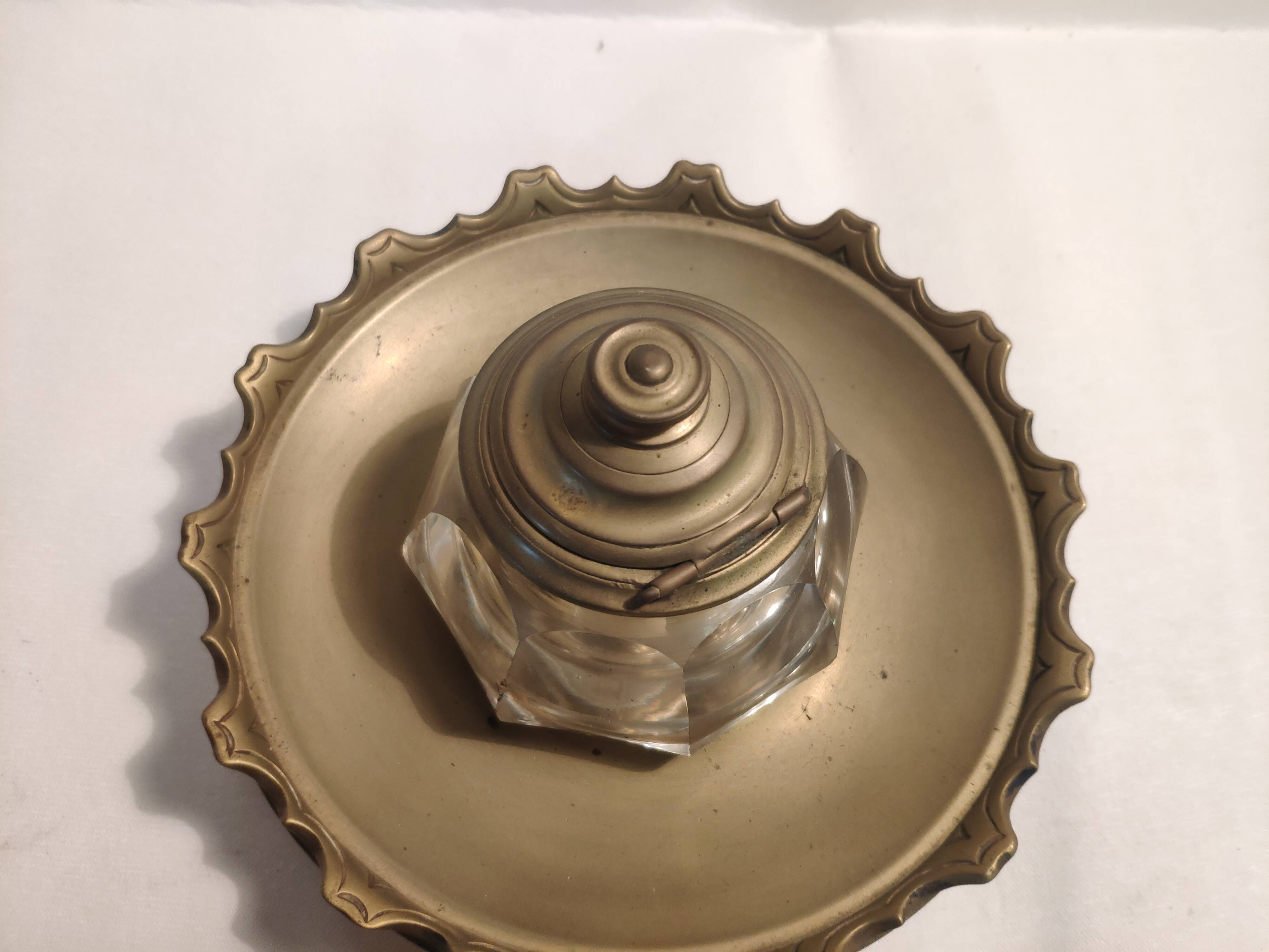Encrier laiton ancien début XXeme