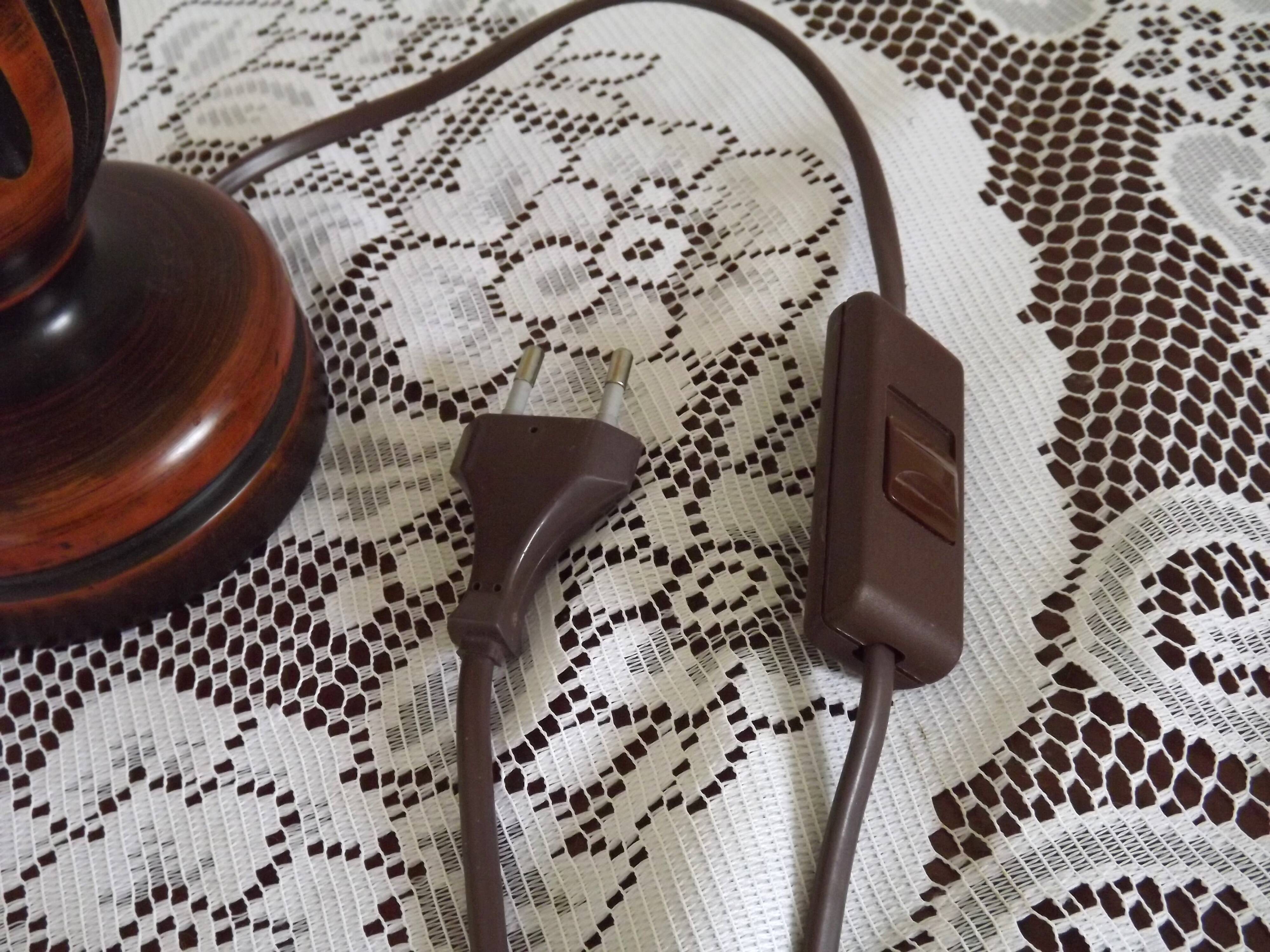 French Mid Century Round Turned Wood Grooved Table Lamp Map Detail Shade