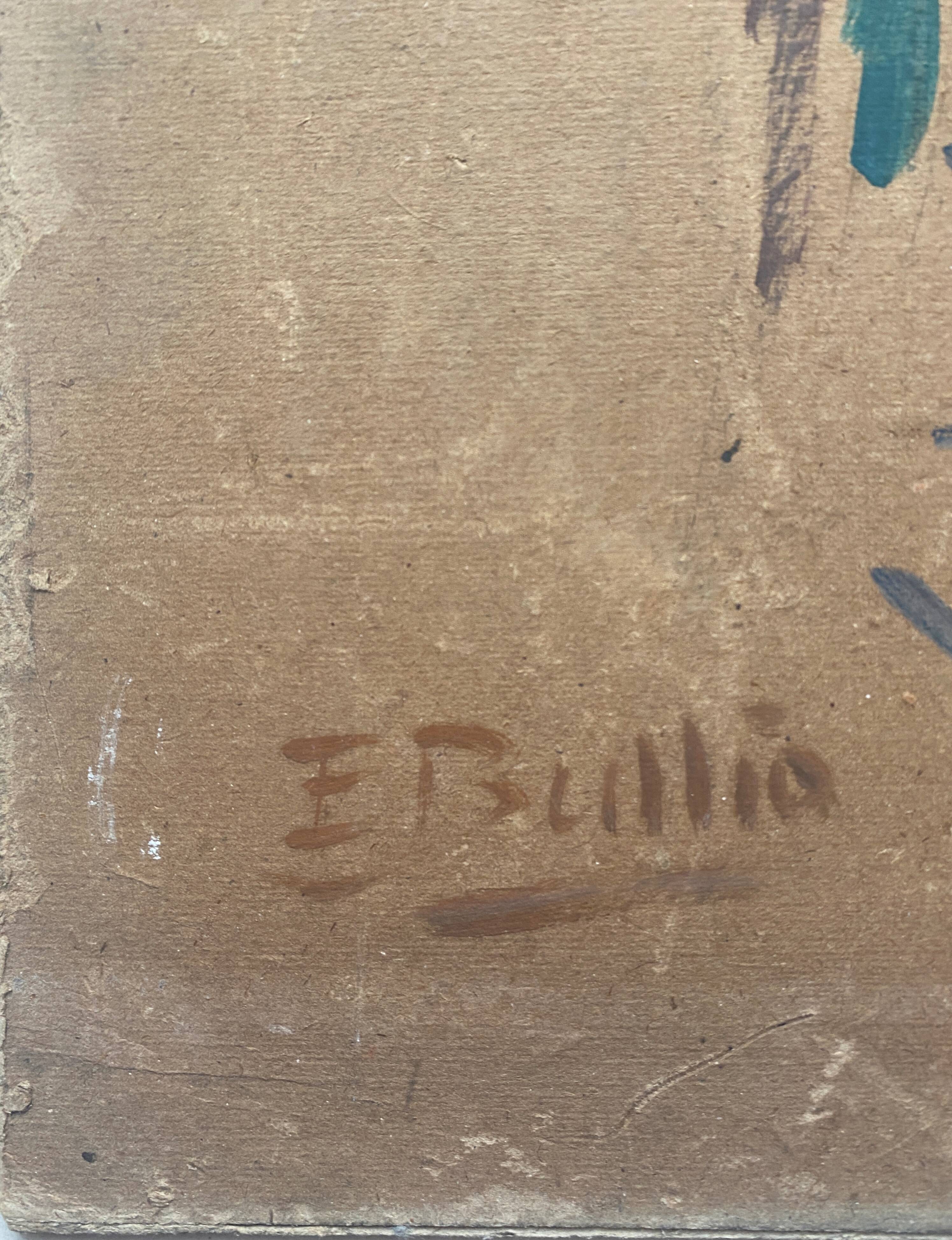 Two-sided painting "The Artist at Work + Landscape" HSP signed E. Bullio (circa 1920)