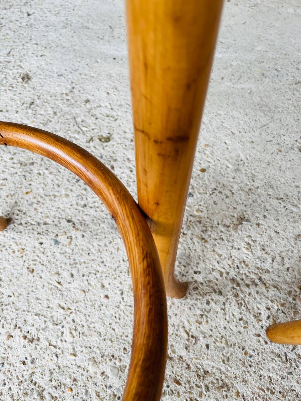 Pair of vintage bar stools, curved wood and cane