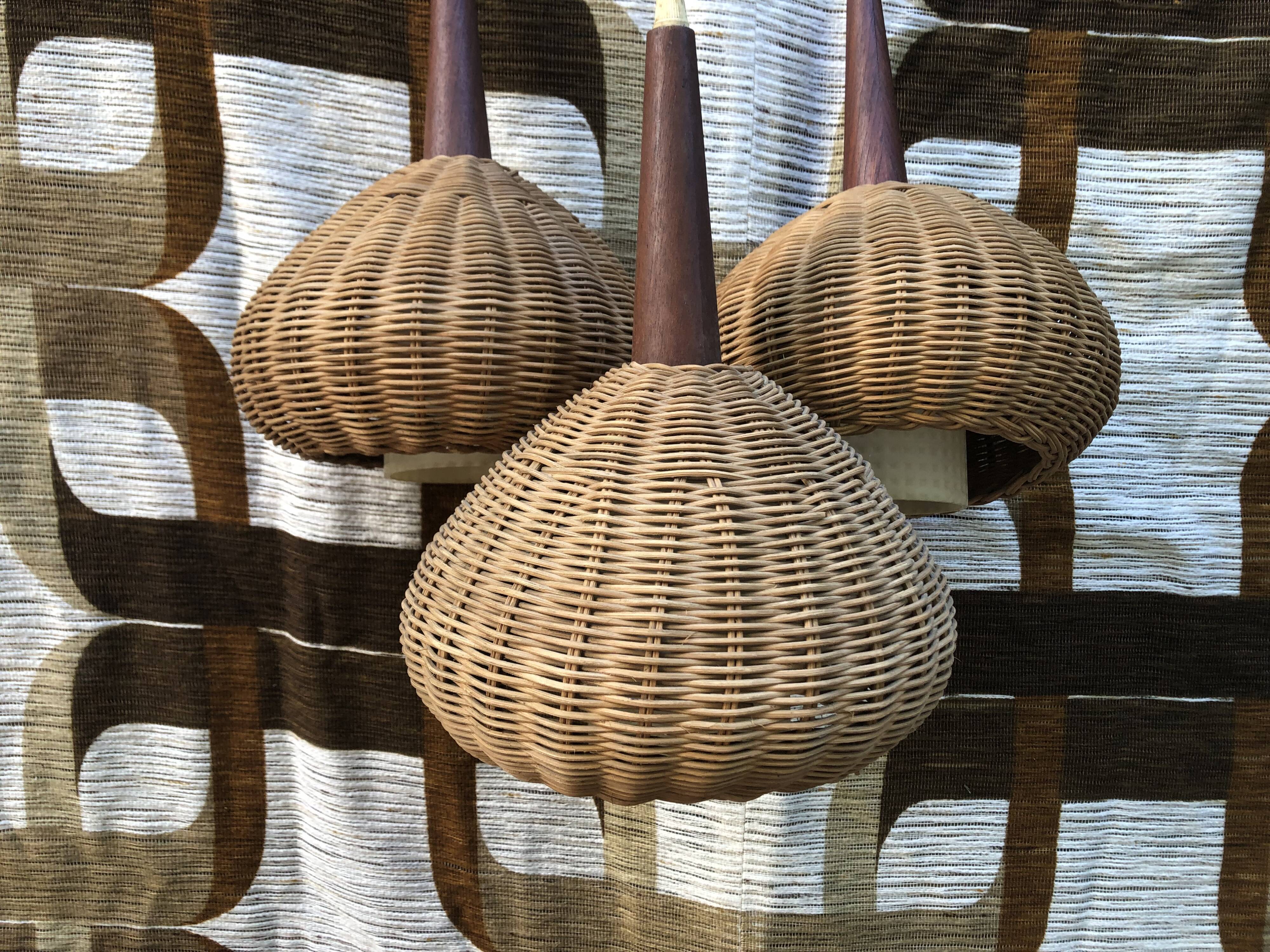 Suspension 3 arms rattan and teak vintage 60s