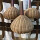 Suspension 3 arms rattan and teak vintage 60s