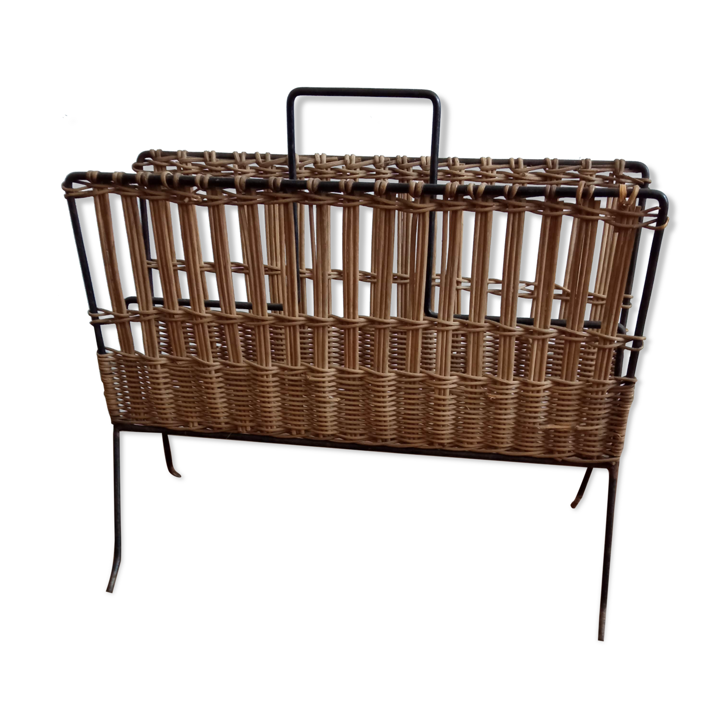 Metal magazine door and vintage rattan