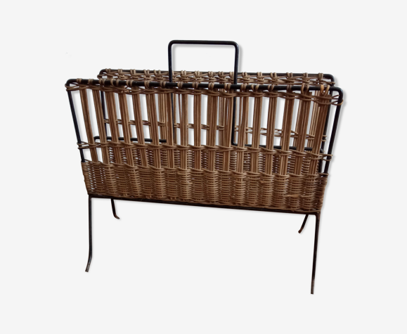 Porte revue métal et rotin vintage