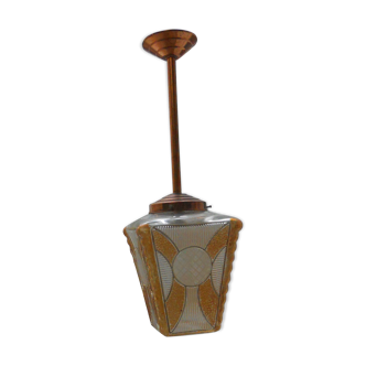 Art deco tinted glass hanging lamp