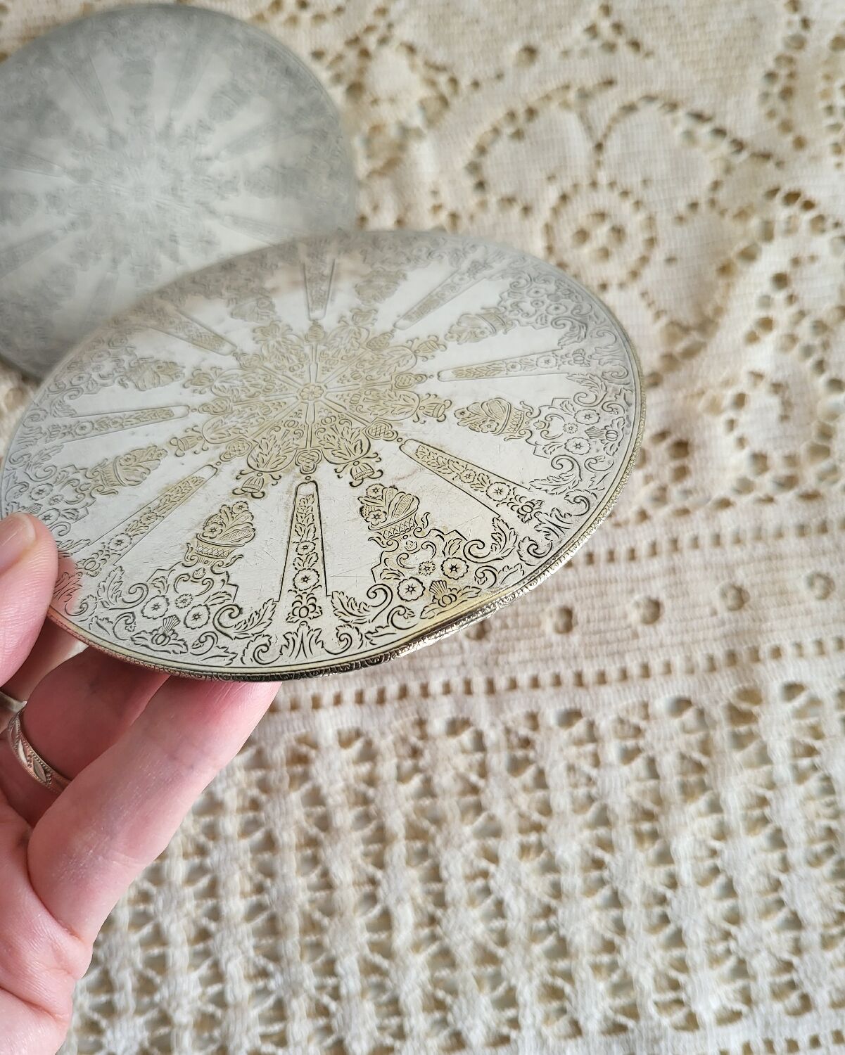 Set of 2 Silver-Plated Metal Coasters for Carafes or Bottles, Swedish