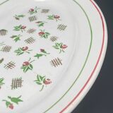 Oval ceramic serving and presentation dish with burgundy and green flower motif - MLRDP14