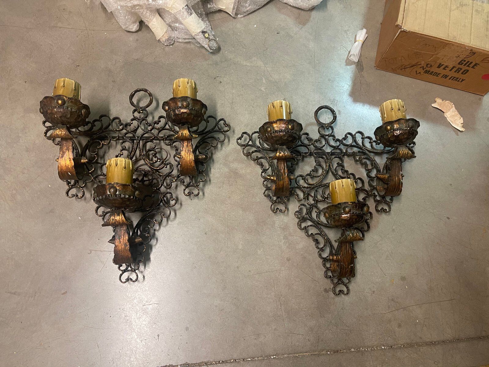 Pair of wrought iron sconces, 1980s