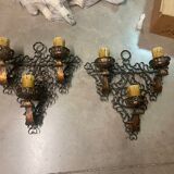 Pair of wrought iron sconces, 1980s
