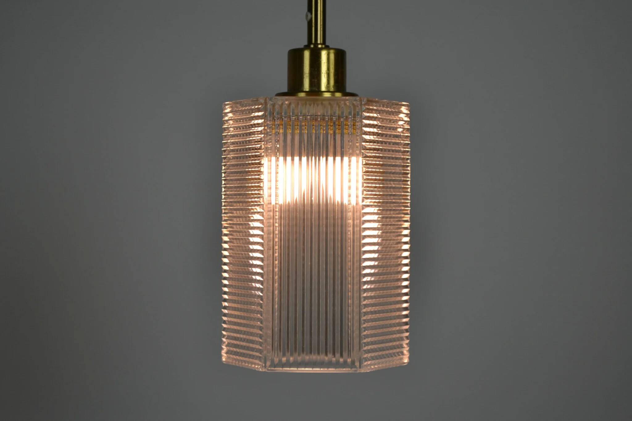 Pendant Lamp, Pressed Glass and Brass, 1960s, Sweden