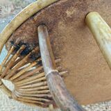 4 armchairs and a coffee table made of rattan and bamboo wood, vintage.