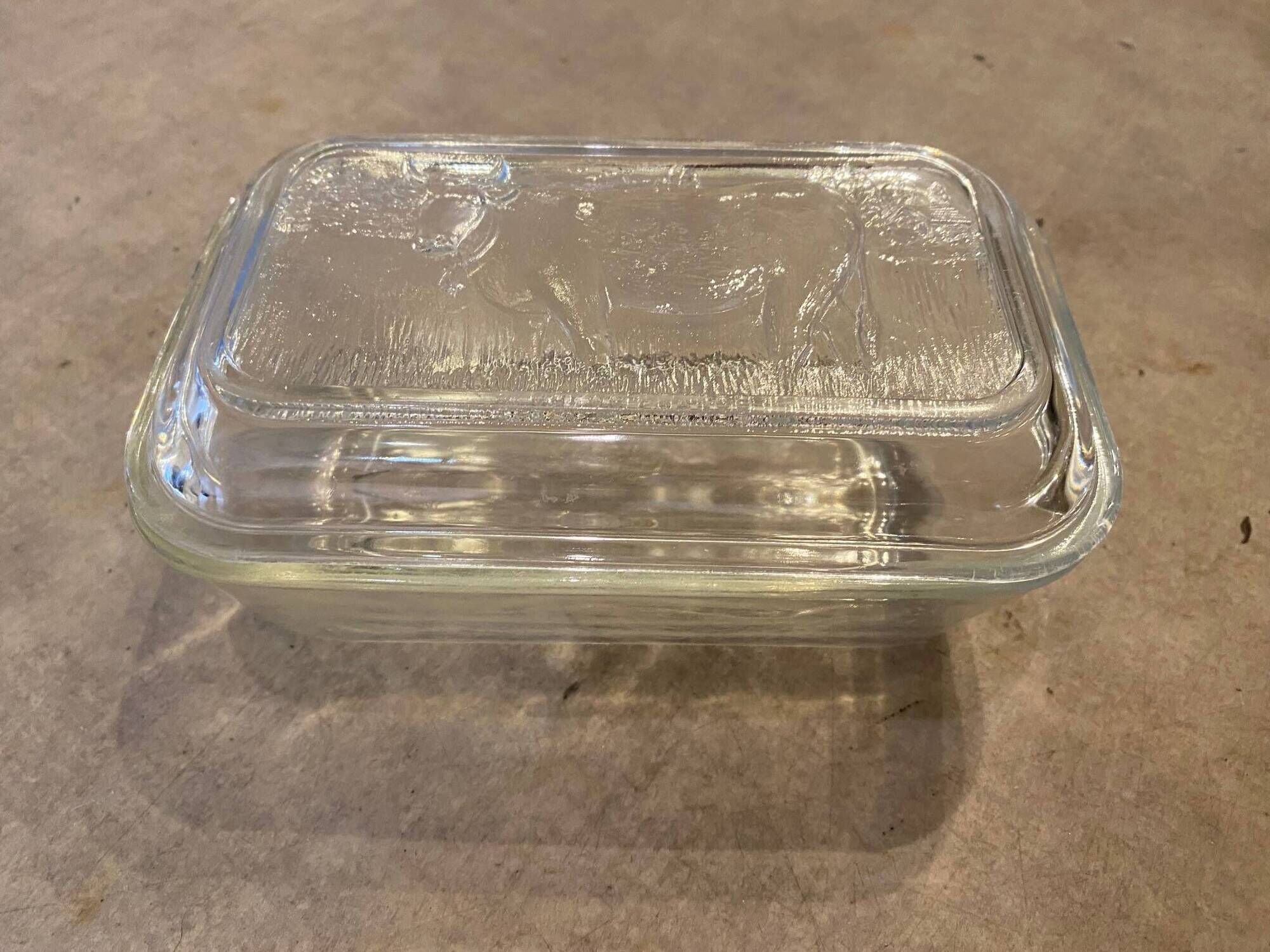 Old butter dish with glass cow decor brand duralex vintage 1970s