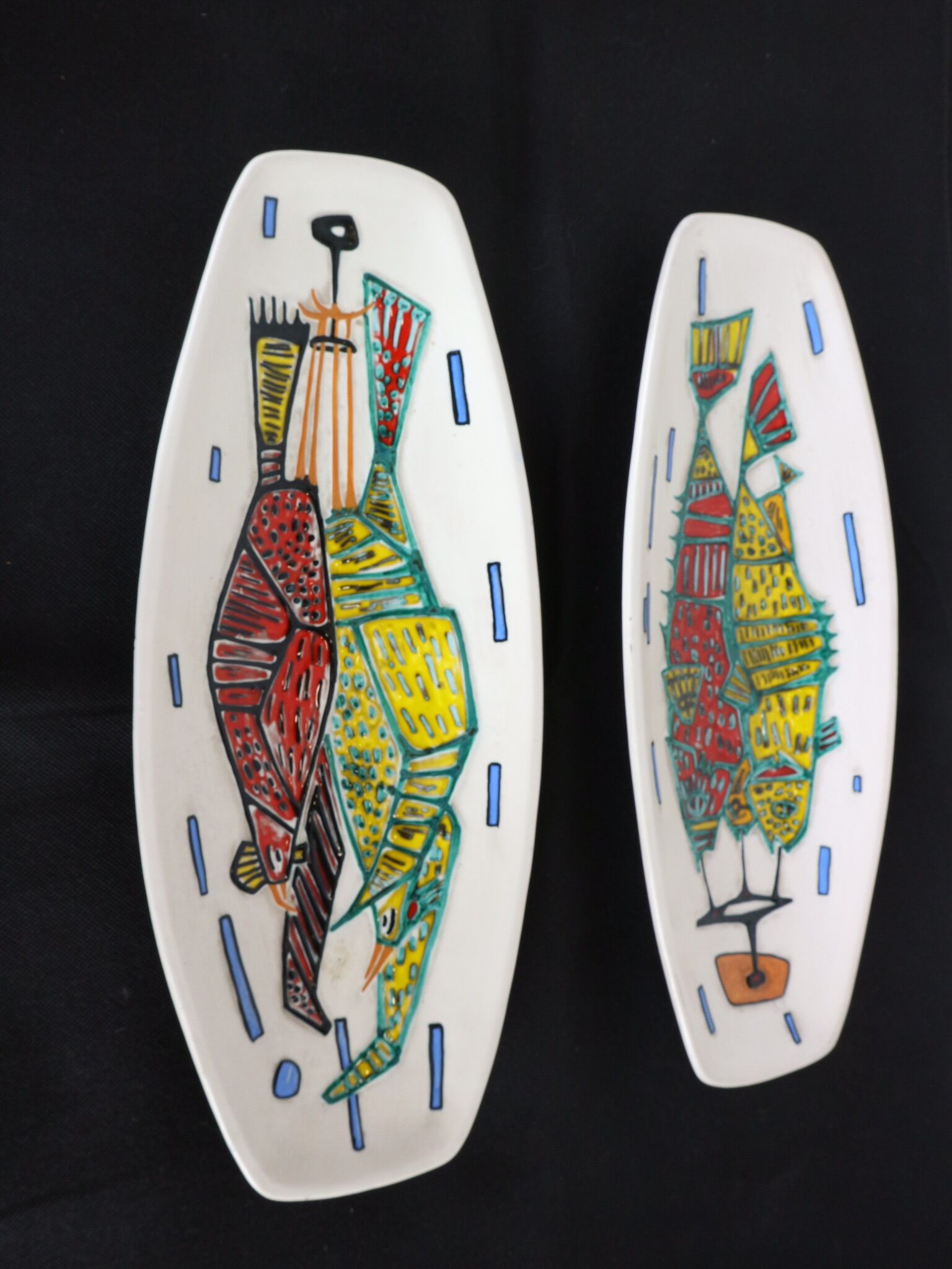 Two ceramic plates/ trays with game design, vintage, 50 60s