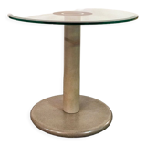 Table basse avec base en granit structure en fer émaillé, plateau en verre des années 80