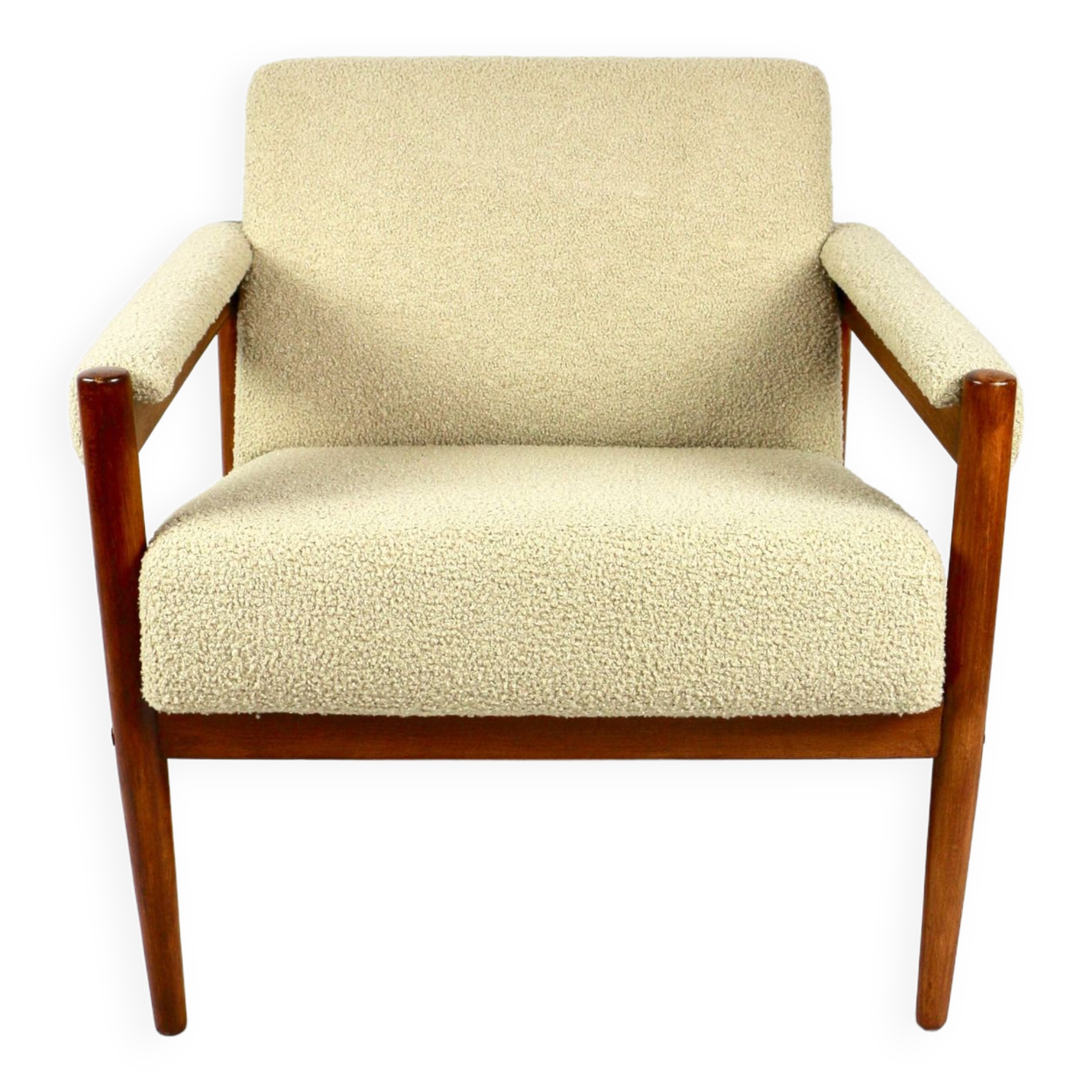 Vintage beige boucle loop armchair, 1970s