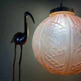 Vintage art deco globe pendant light in pink frosted glass