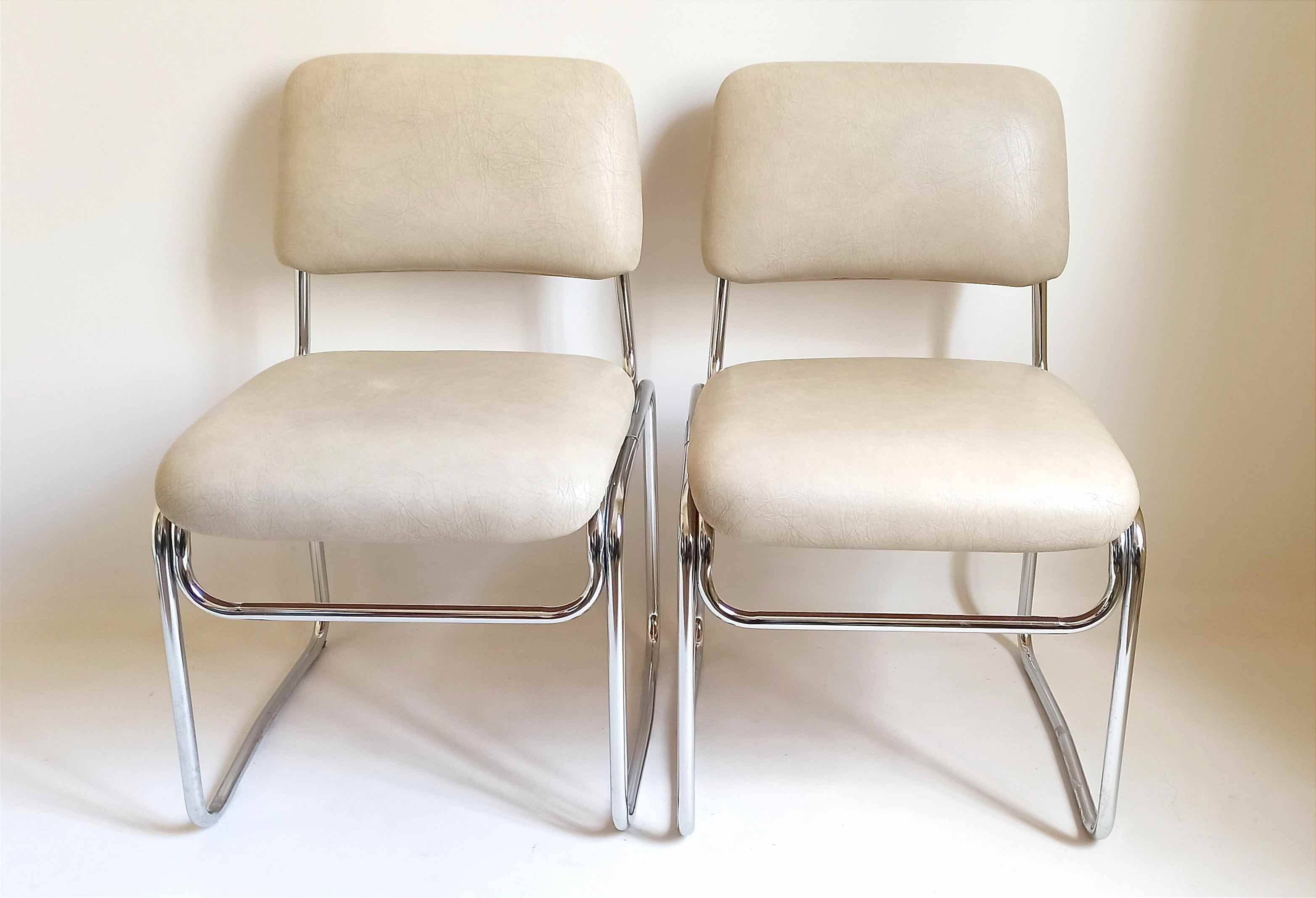 Pair of Skai and chrome metal visitor chairs 1970s