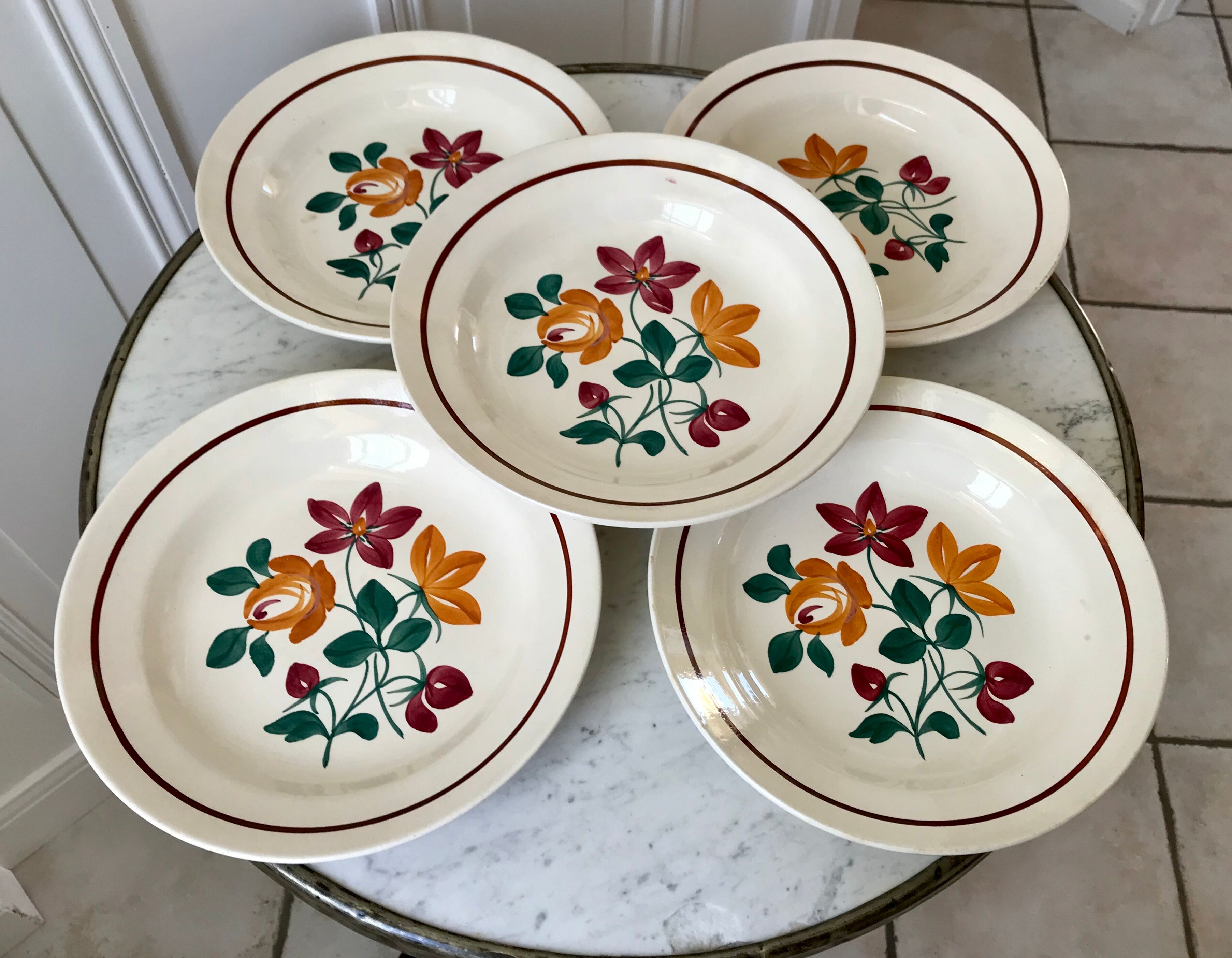 Set of 5 hollow plates Terre de Fer Longchamp early twentieth century