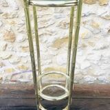 Vintage faux bamboo pedestal table in brass with 2 glass shelves