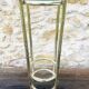 Vintage faux bamboo pedestal table in brass with 2 glass shelves