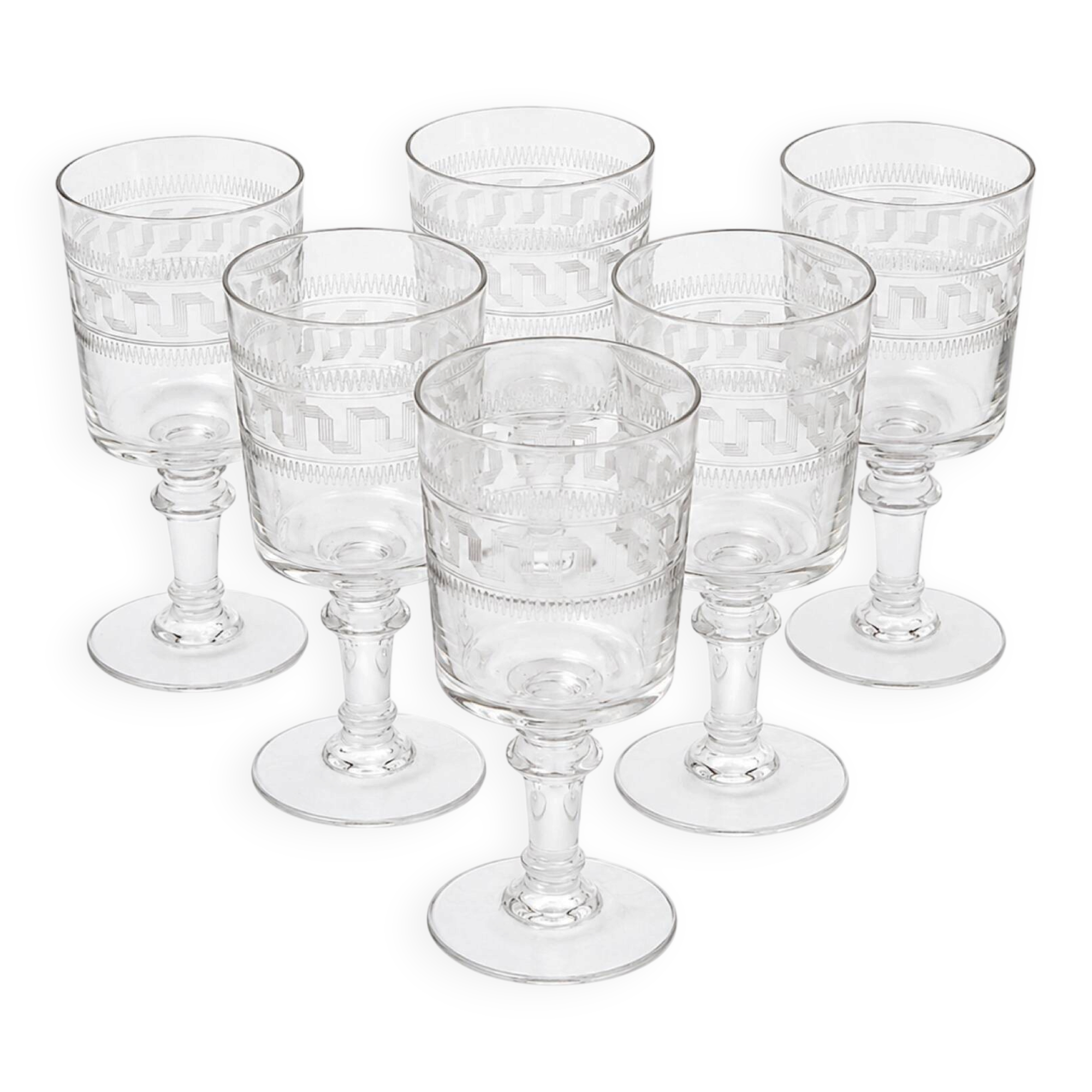 6 verres modèle frise à la grecque - 1890/1910