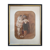 Gouache arlequin 1858 par gustave donjean (1800-1899)