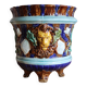 Cache-pot ancien en barbotine à décor de lions