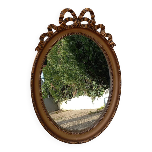 Miroir ovale doré vintage style Louis XVI / nœud