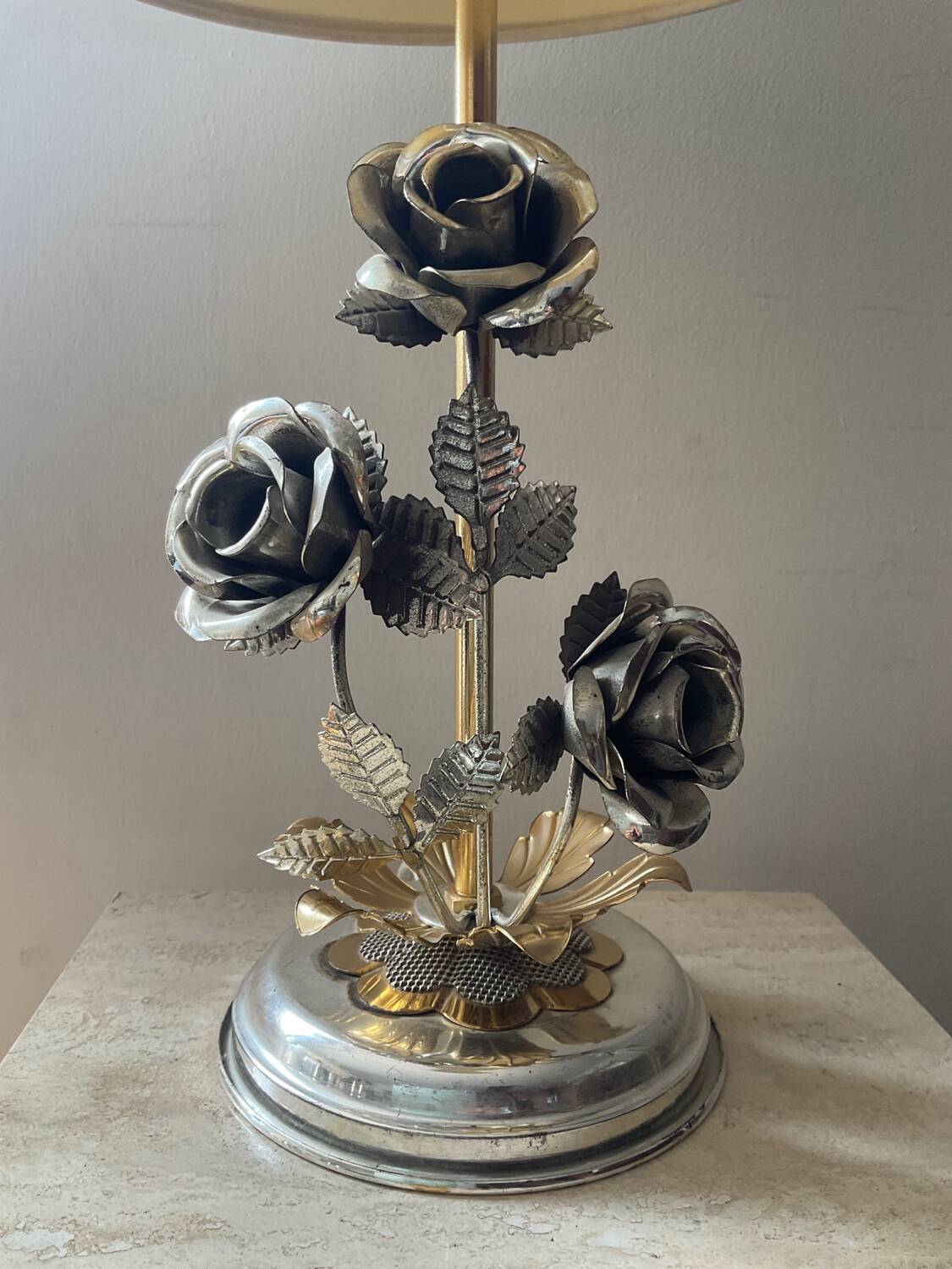 Vintage Franco Italy lamp with silver and gold metal flowers