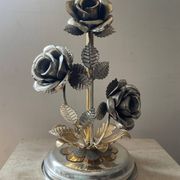Vintage Franco Italy lamp with silver and gold metal flowers
