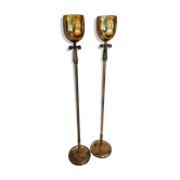 Pair of milked art deco metal lampposts