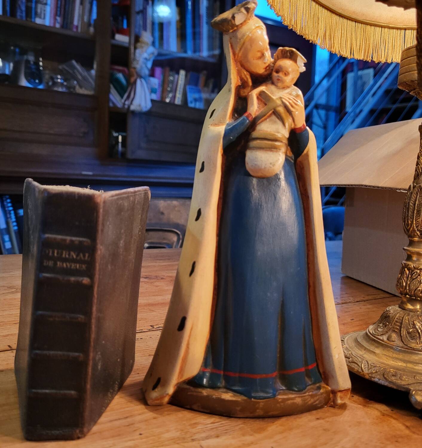 Virgin Mary with Child statue signed by Jeanne Ferrez