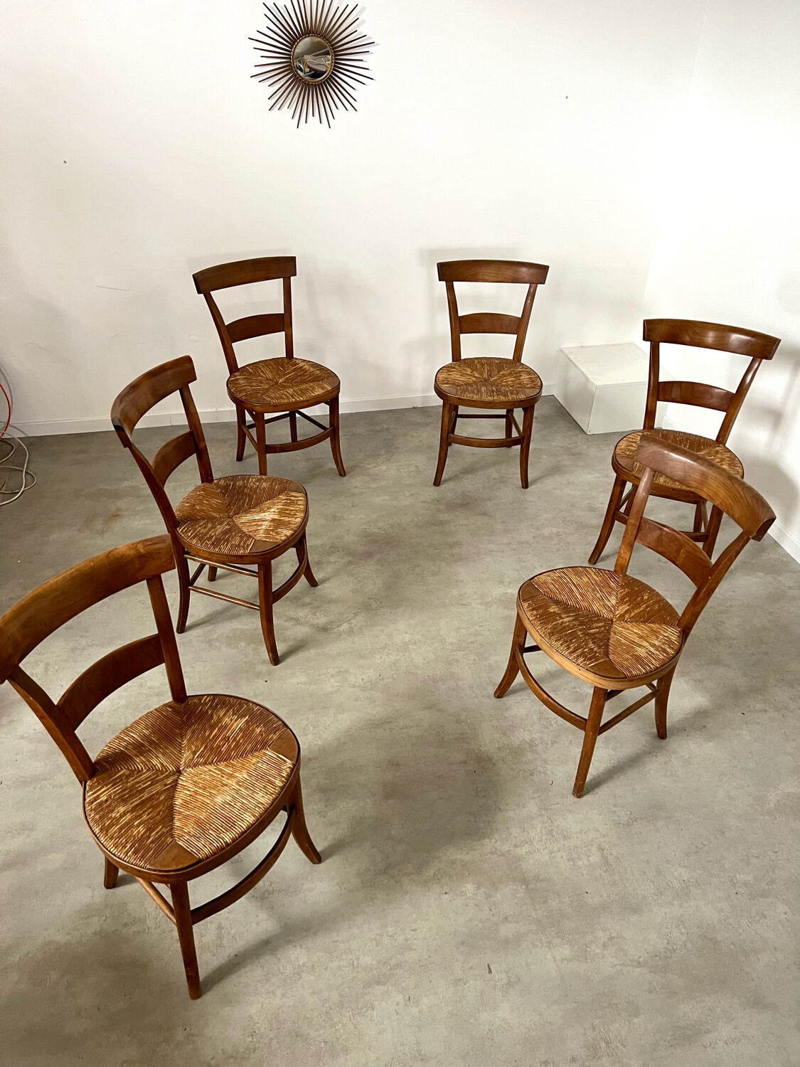 Lot de 6 chaises de ferme rustique début XX eme en bois / bistrot
