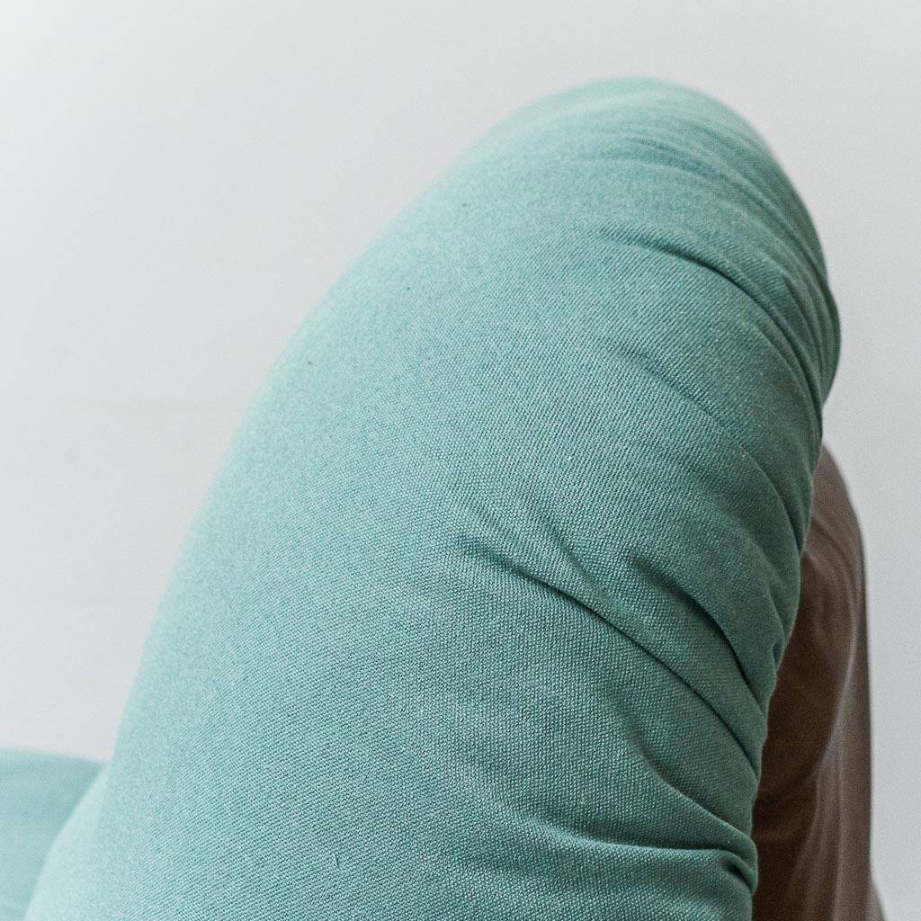 Pair of Saporiti armchairs in fabric and leather, 1970s vintage modernism