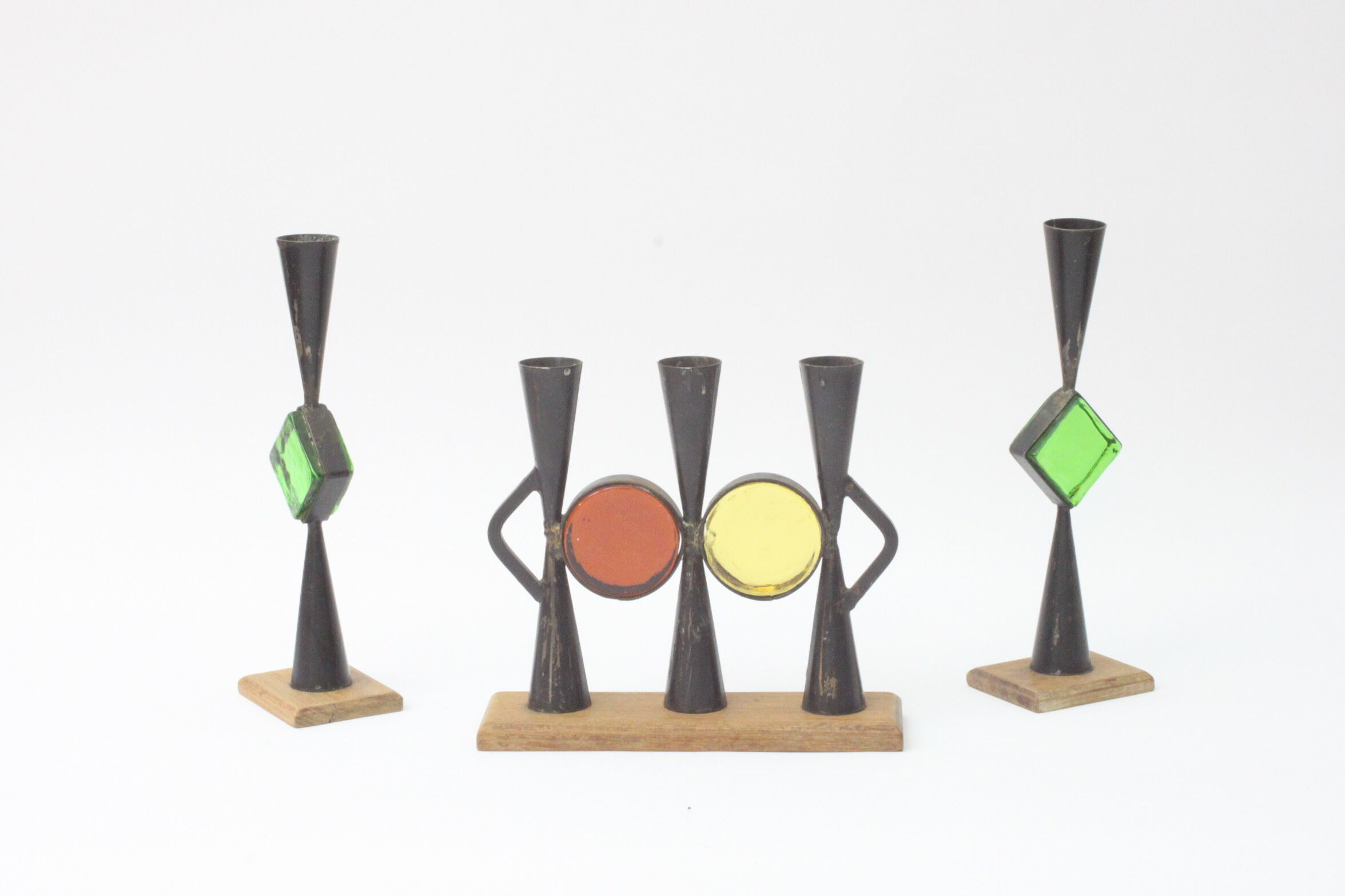 Wrought iron candle holders by Erik Hoglund & Pierre Forsell  for Bo Svensk, Sweden 1950s.