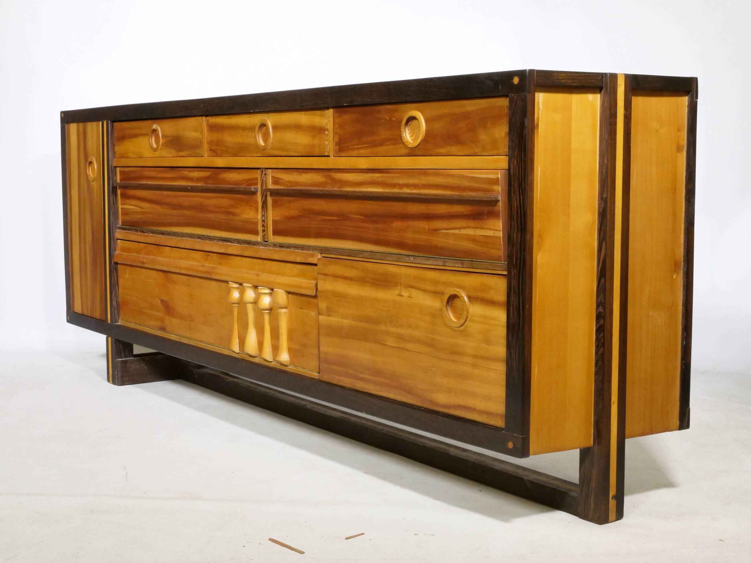 Handcrafted Solid Wood Sideboard in Wenge & Cherry, 1970 Vintage