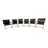 Ensemble de 6 chaises Uno en cuir gris sur piètement tubulaire chromé en porte-à-faux
