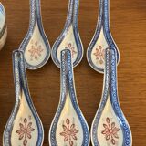4 rice bowls "grains of rice" and 6 porcelain spoons